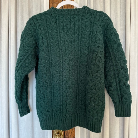 Patrick Malin Dark Green Irish Aran Cable Knit Crewneck Sweater - Picture 6 of 12